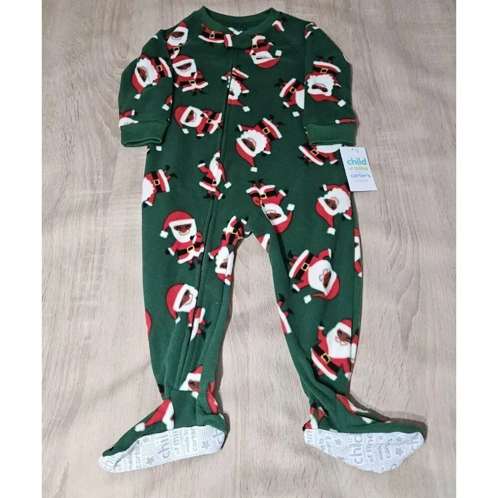 Lot Of 3 Fleece Footed Pajamas Pjs Boys Size 18 Months Christmas Santa Holiday